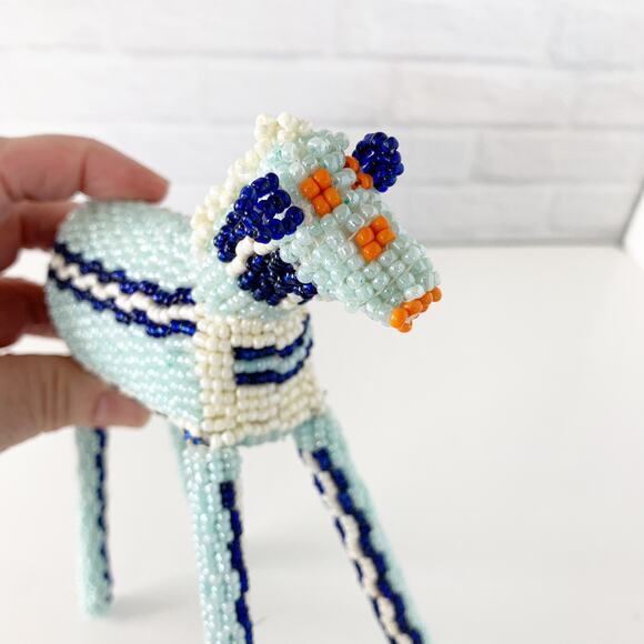 Beaded Horse Figure Sculpture South Africa Art 6" x 6" Blue Animal Long Legs - Picture 6 of 8